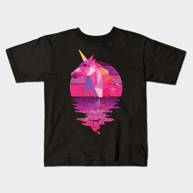 Vintage cute unicorn reflected on lights of moon Kids T-Shirt by mutarek